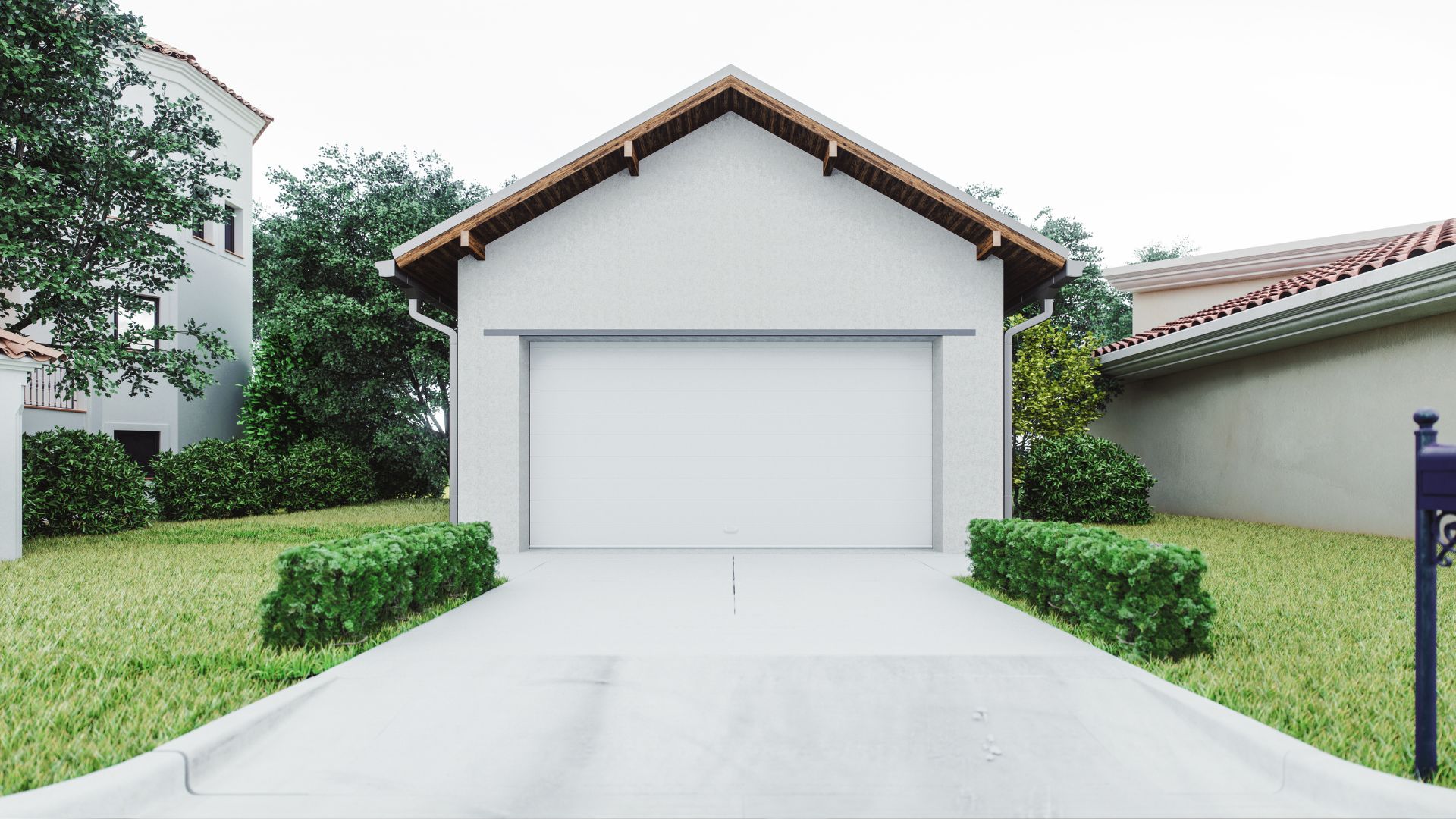 A house with a white garage in front of it